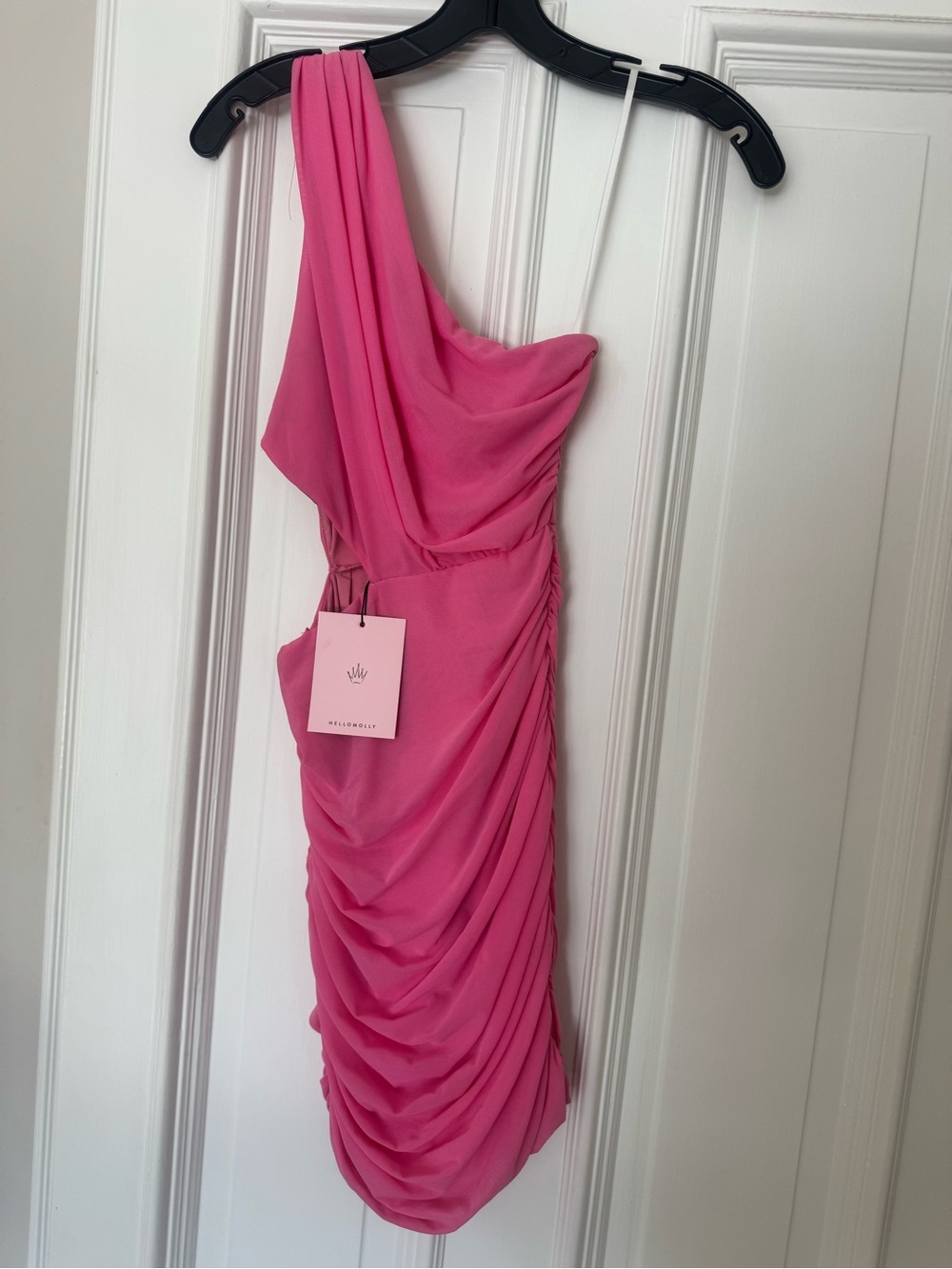 Hello Molly Hot Pink One-Shoulder Ruched Mini Dress